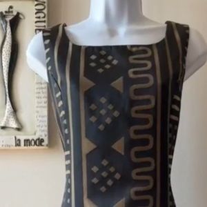 Ashro Black and Gold Ethnic African Print Sleeveless Sheath Dress Size 8